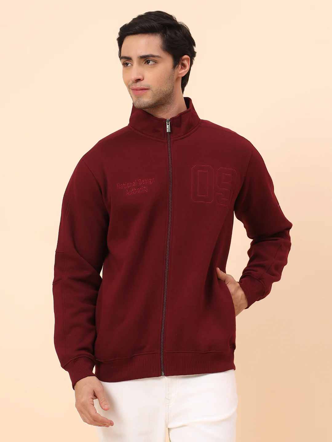Sweatshirt for Men | Winter Wear Poly Cotton Fabric Zipper Closure Mock Neck Regular Fit Printed Pattern - Image 3