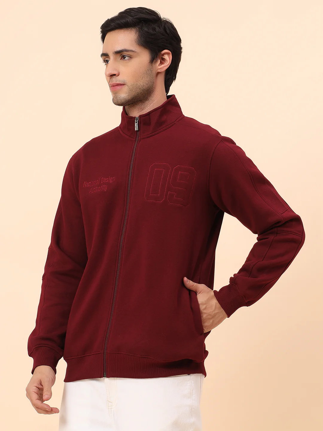 Sweatshirt for Men | Winter Wear Poly Cotton Fabric Zipper Closure Mock Neck Regular Fit Printed Pattern - Image 4