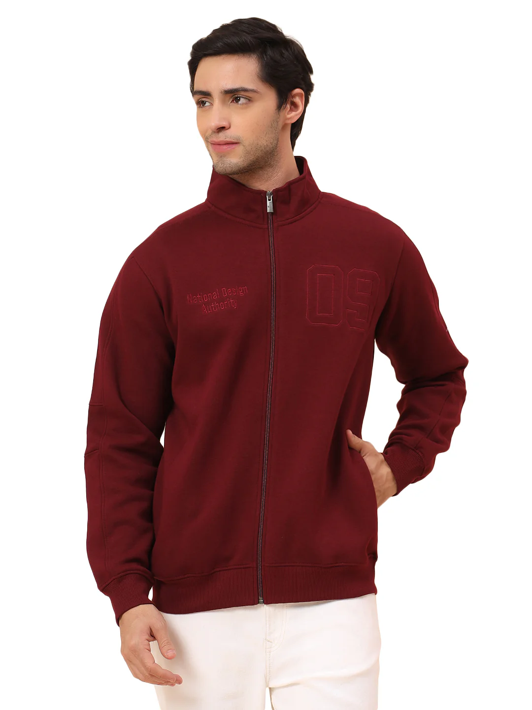 Sweatshirt for Men | Winter Wear Poly Cotton Fabric Zipper Closure Mock Neck Regular Fit Printed Pattern - Image 6