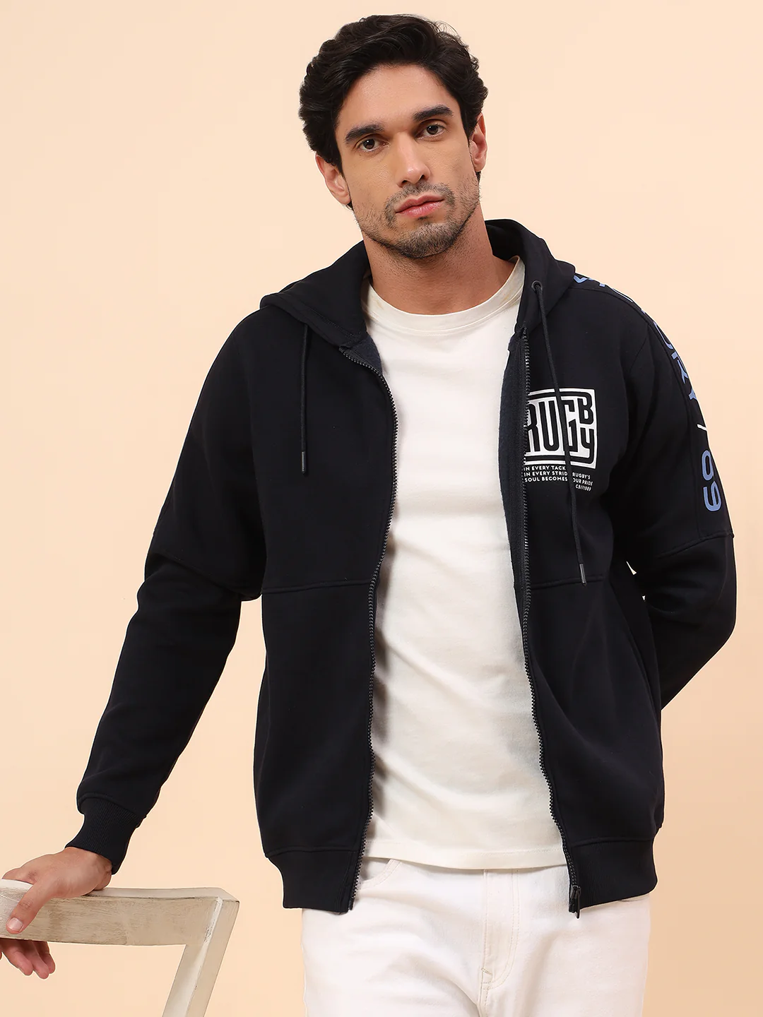 Sweatshirt for Men | Winter Wear Poly Cotton Fabric Zipper Closure Mock Neck Regular Fit Printed Pattern - Image 2