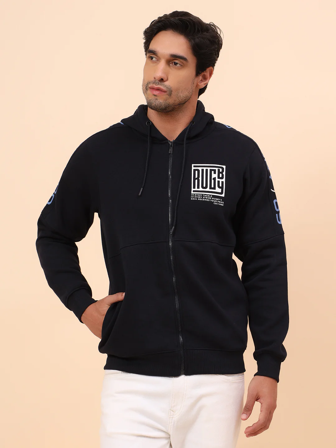 Sweatshirt for Men | Winter Wear Poly Cotton Fabric Zipper Closure Mock Neck Regular Fit Printed Pattern - Image 3