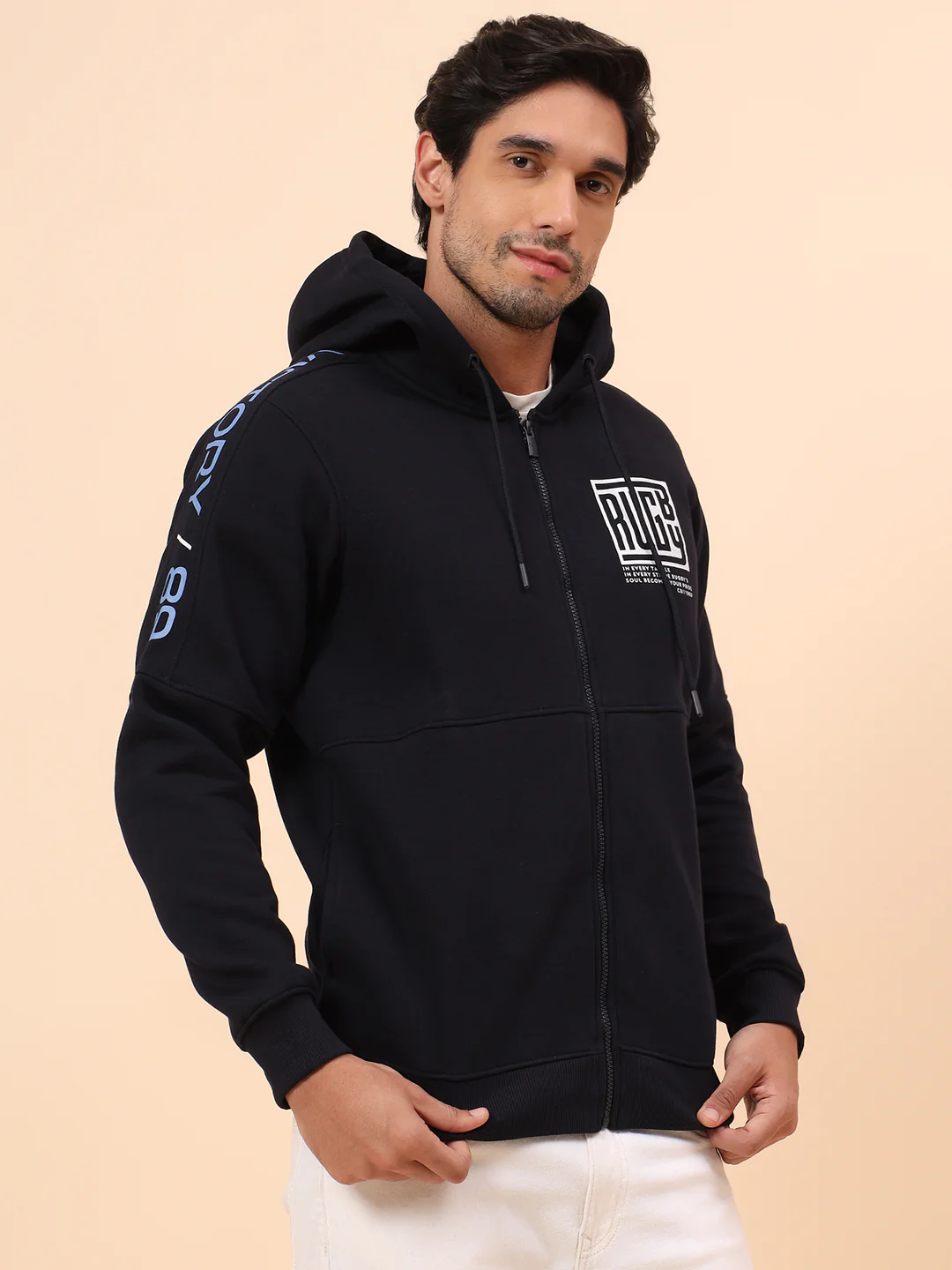 Sweatshirt for Men | Winter Wear Poly Cotton Fabric Zipper Closure Mock Neck Regular Fit Printed Pattern - Image 5