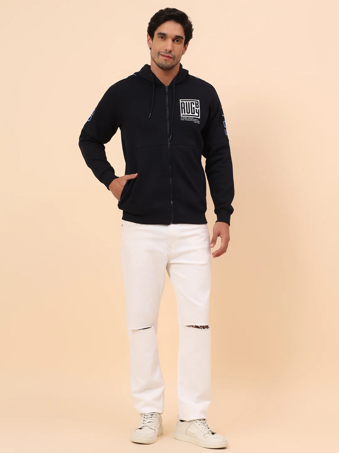 Sweatshirt for Men | Winter Wear Poly Cotton Fabric Zipper Closure Mock Neck Regular Fit Printed Pattern - Image 8