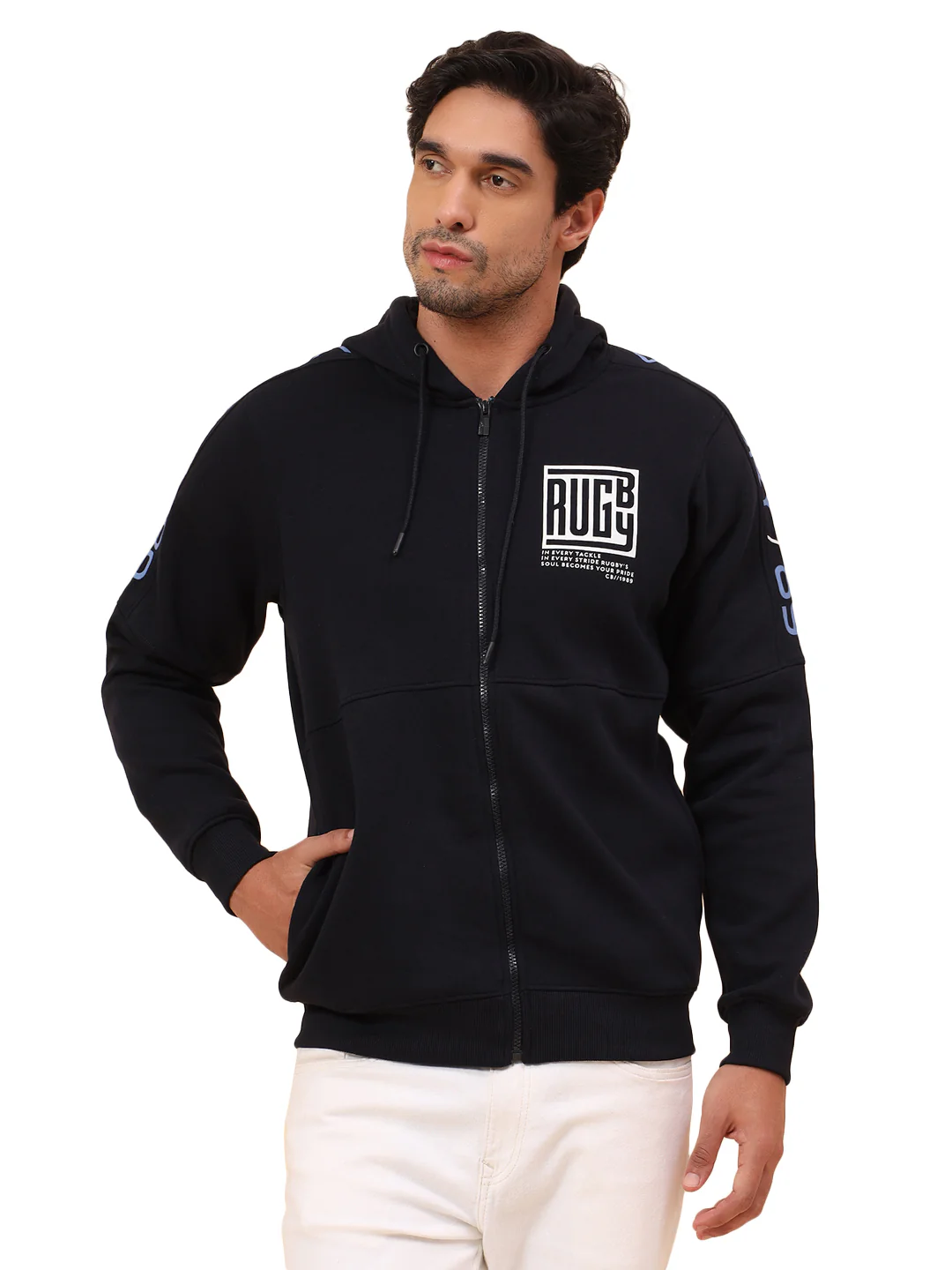 Sweatshirt for Men | Winter Wear Poly Cotton Fabric Zipper Closure Mock Neck Regular Fit Printed Pattern - Image 9