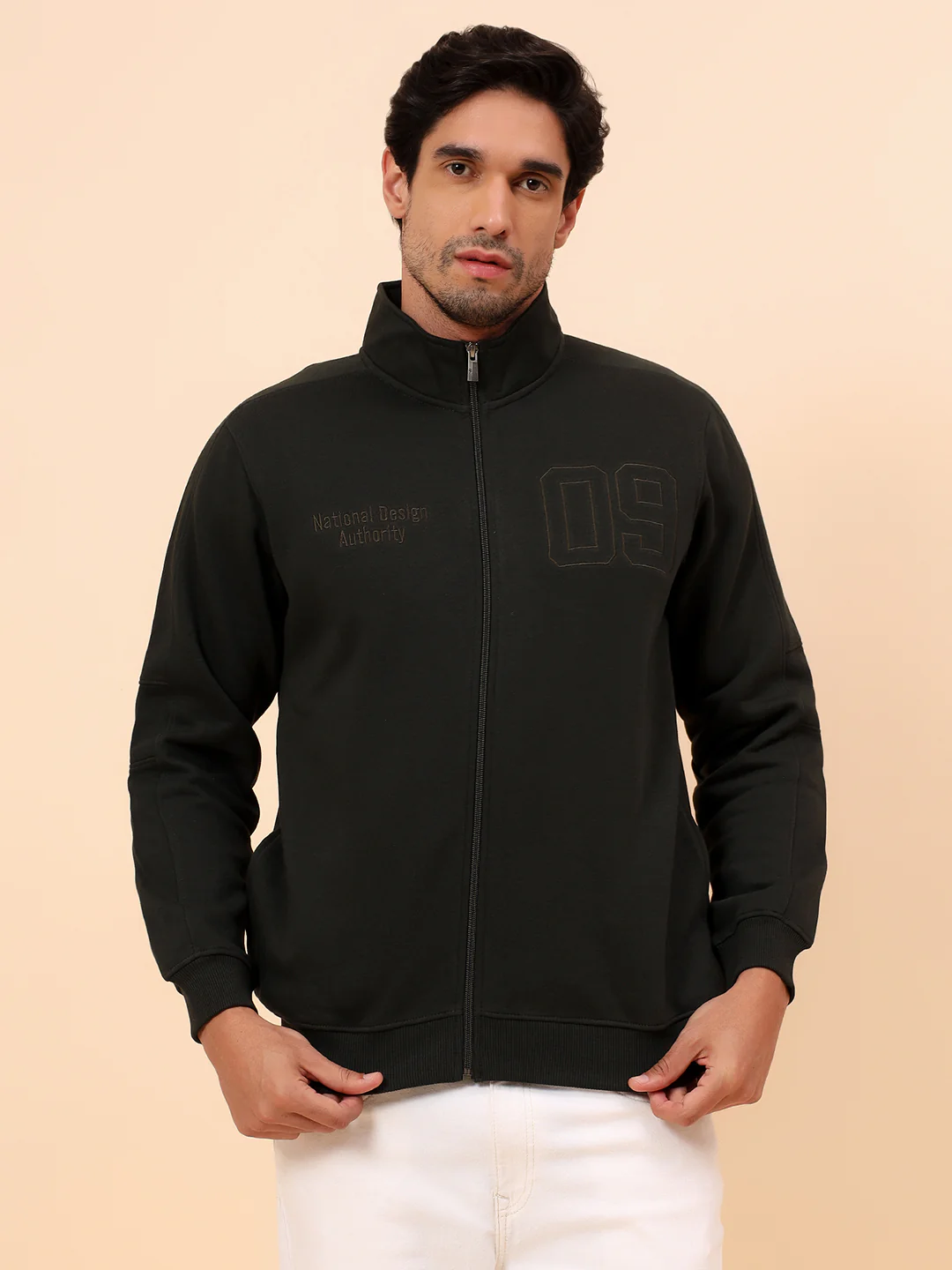 Sweatshirt for Men | Winter Wear Poly Cotton Fabric Zipper Closure Mock Neck Regular Fit Printed Pattern - Image 3