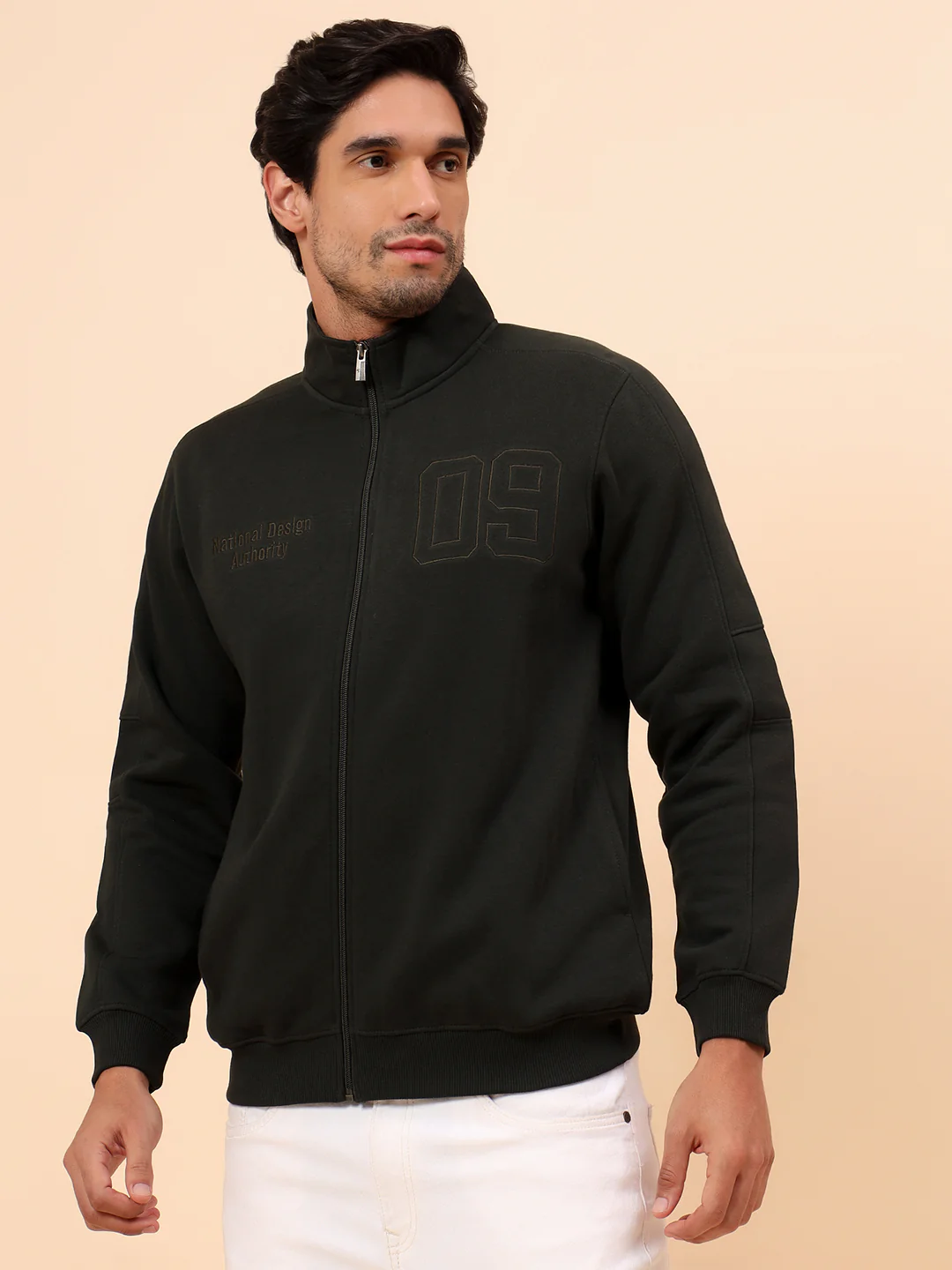Sweatshirt for Men | Winter Wear Poly Cotton Fabric Zipper Closure Mock Neck Regular Fit Printed Pattern - Image 4