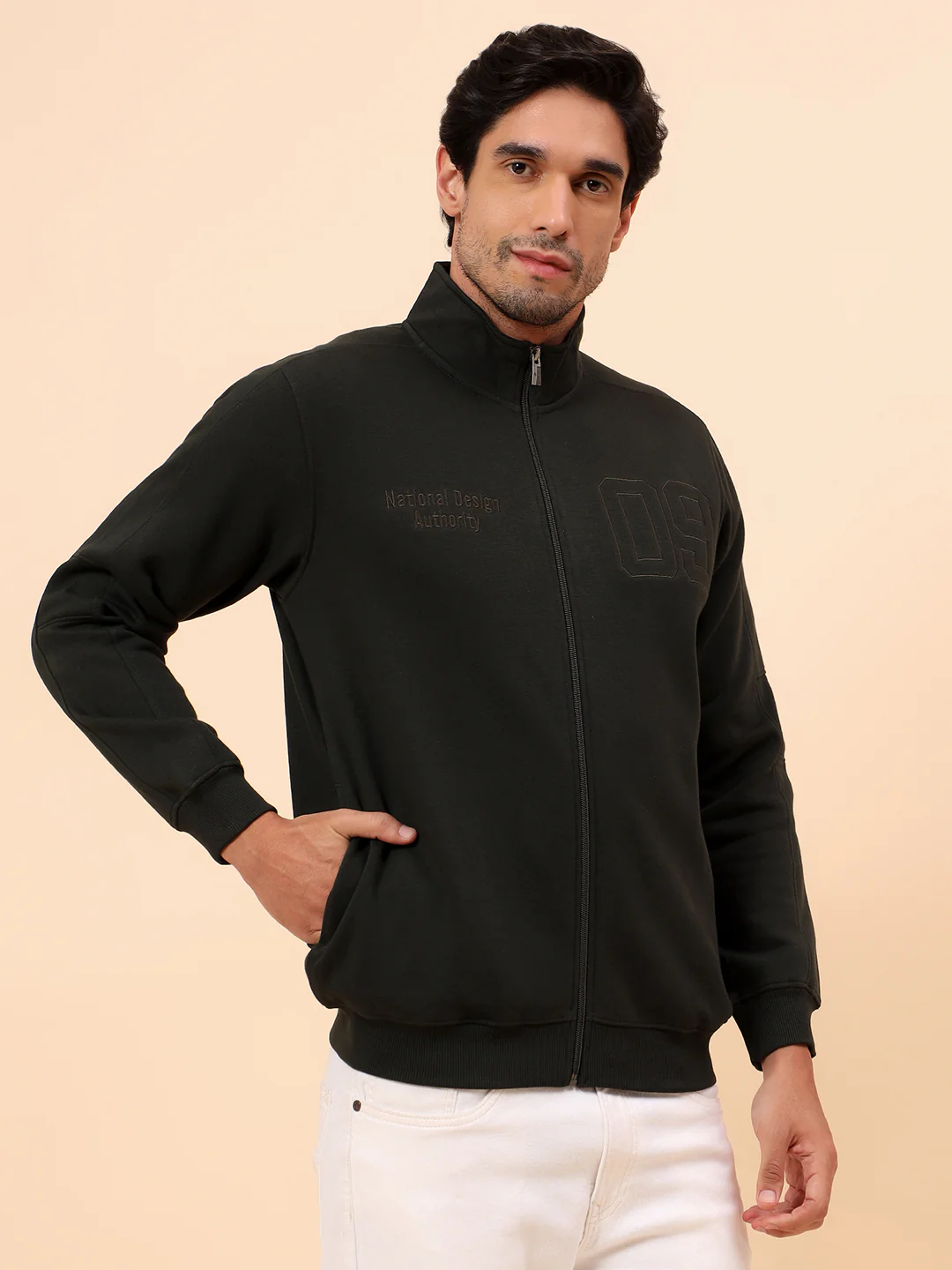 Sweatshirt for Men | Winter Wear Poly Cotton Fabric Zipper Closure Mock Neck Regular Fit Printed Pattern - Image 5
