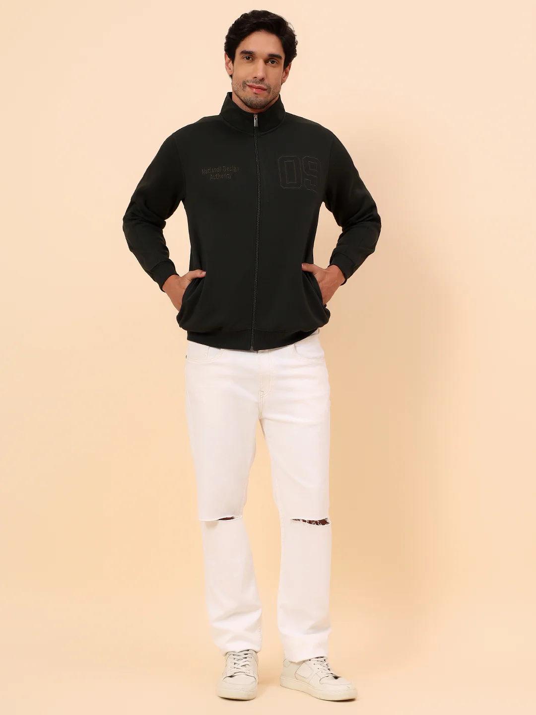 Sweatshirt for Men | Winter Wear Poly Cotton Fabric Zipper Closure Mock Neck Regular Fit Printed Pattern - Image 8