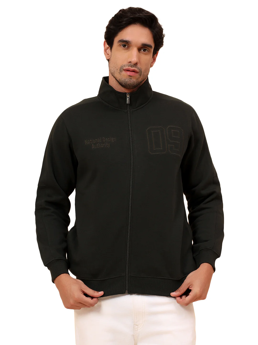 Sweatshirt for Men | Winter Wear Poly Cotton Fabric Zipper Closure Mock Neck Regular Fit Printed Pattern - Image 9