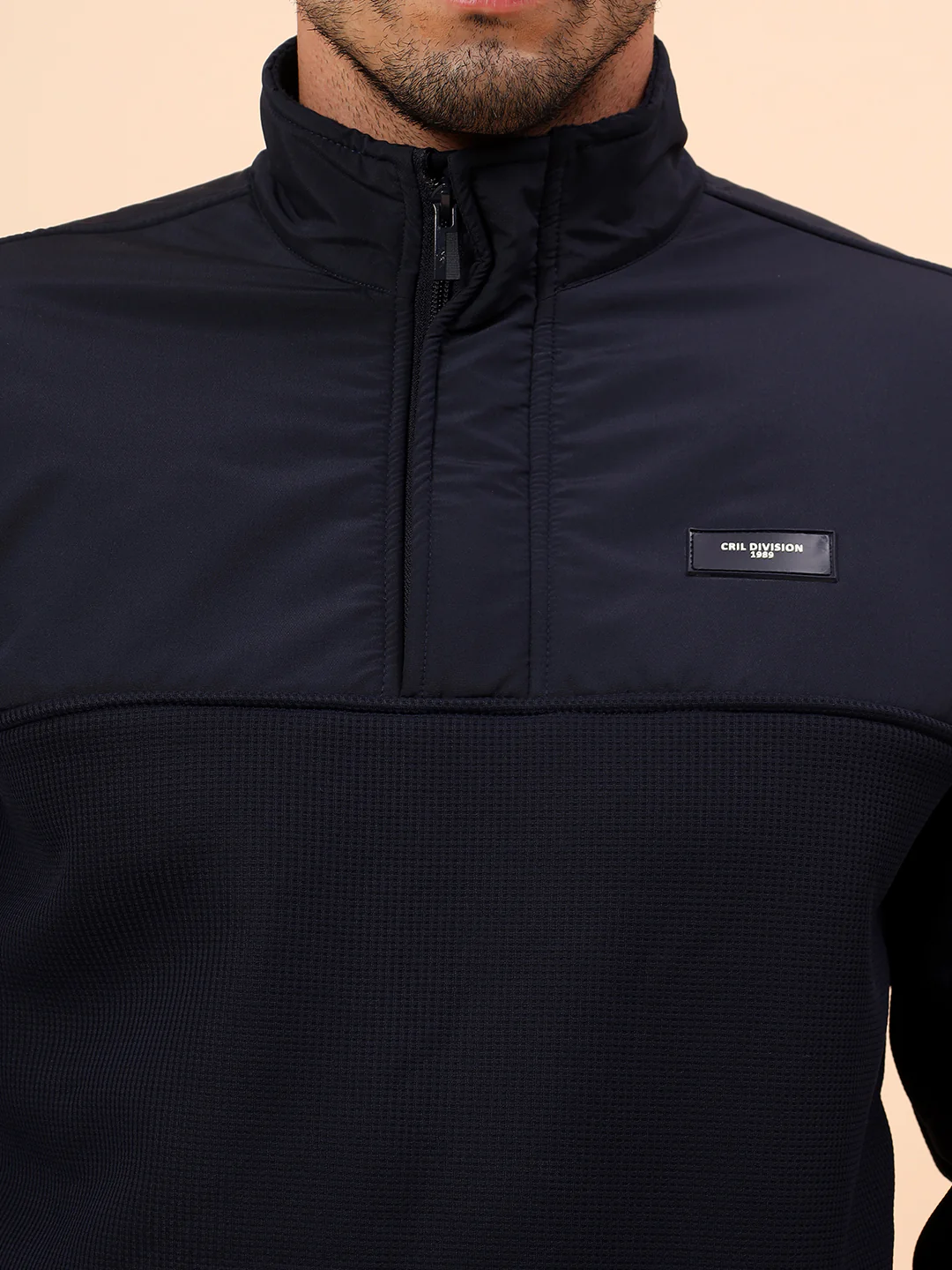 Sweatshirt for Men | Winter Wear Poly Cotton Fabric Zipper Closure Mock Neck Regular Fit Self Design Pattern - Image 7
