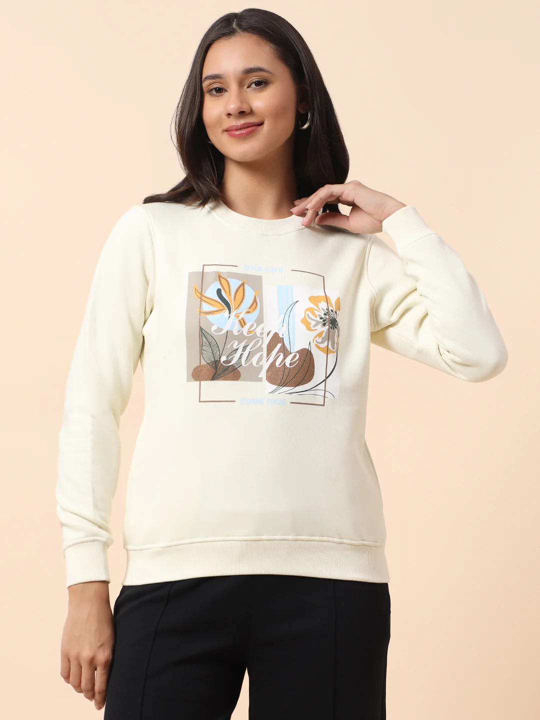 Sweatshirt for Women l Winter Wear Poly Cotton Fabric Closure Pull-On Regular Fit Printed Pattern - Image 3