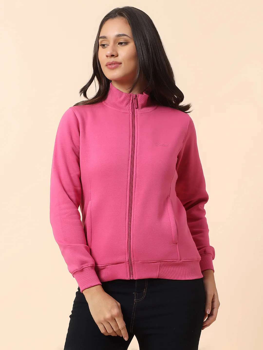 Sweatshirt for Women l Winter Wear Poly Cotton Fabric Closure Zipper Regular Fit Solid Pattern - Image 3