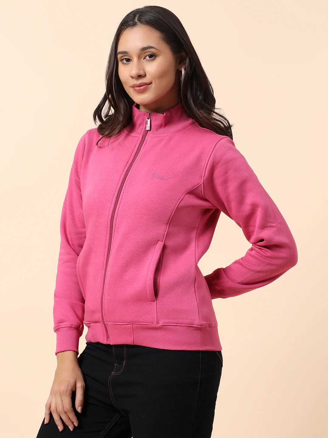 Sweatshirt for Women l Winter Wear Poly Cotton Fabric Closure Zipper Regular Fit Solid Pattern - Image 4