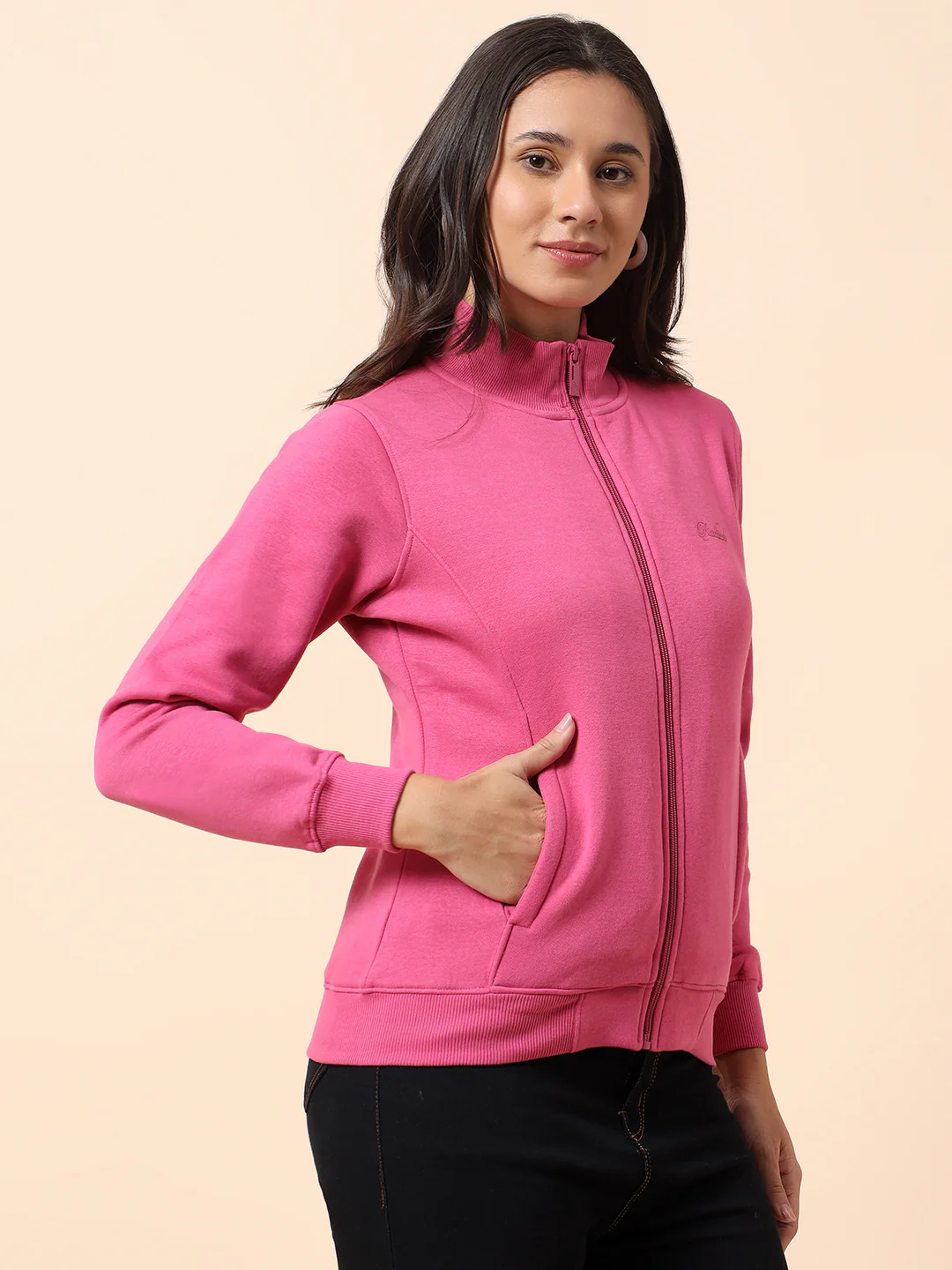 Sweatshirt for Women l Winter Wear Poly Cotton Fabric Closure Zipper Regular Fit Solid Pattern - Image 5