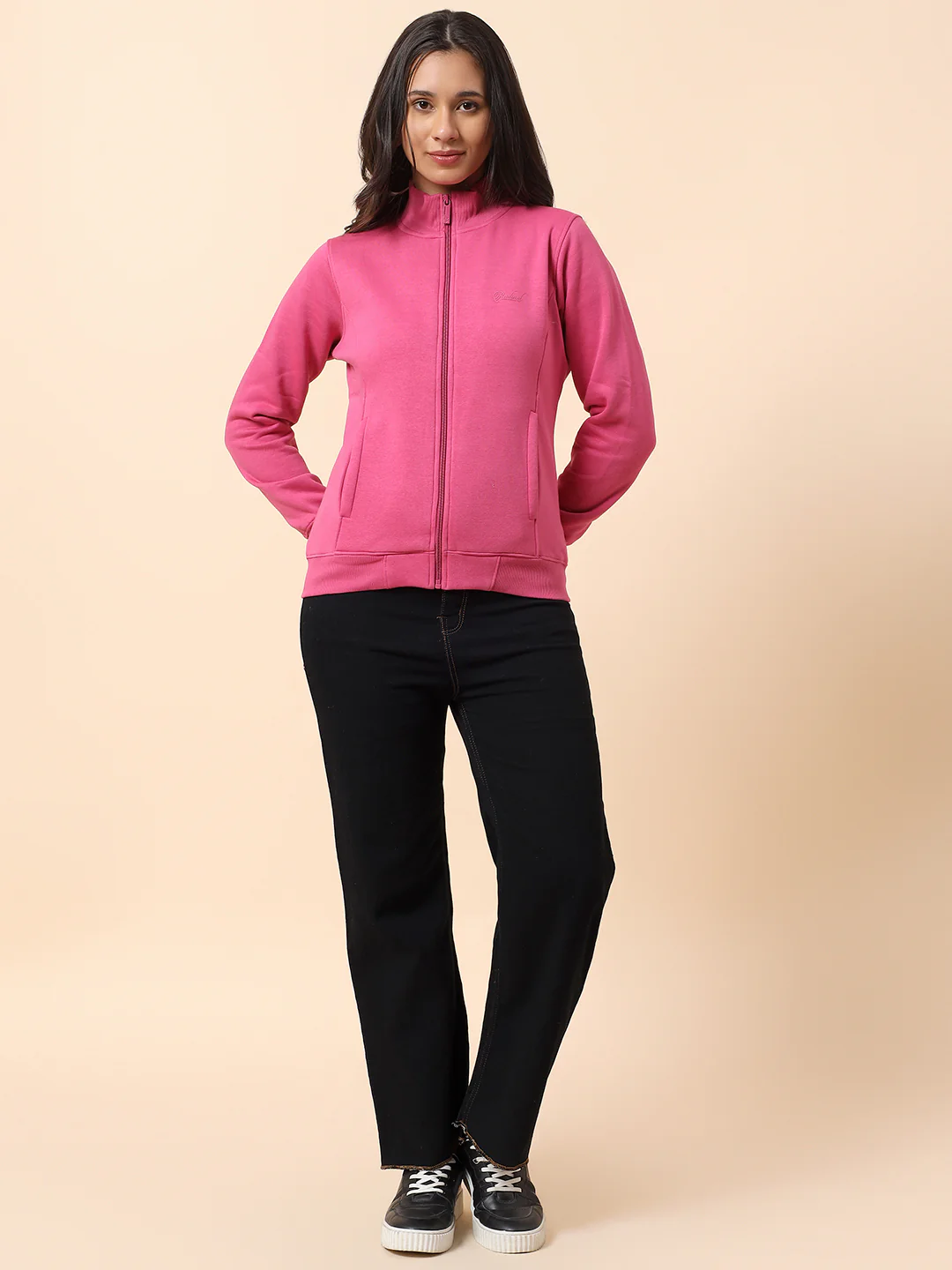 Sweatshirt for Women l Winter Wear Poly Cotton Fabric Closure Zipper Regular Fit Solid Pattern - Image 8