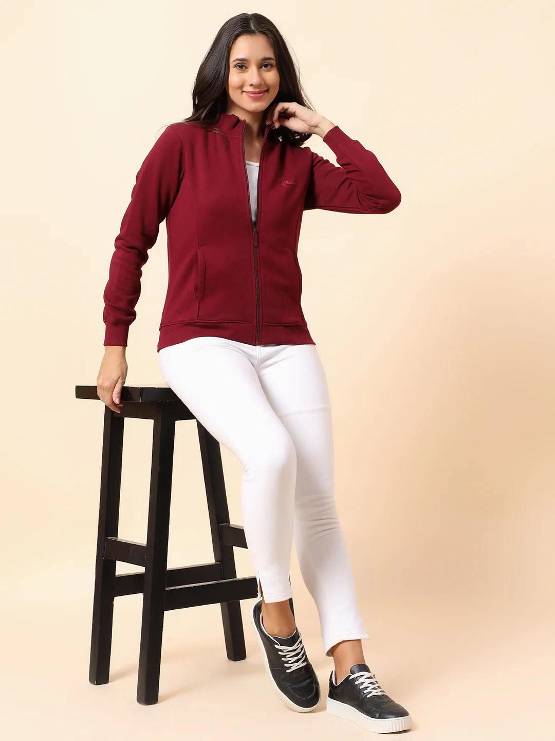 Sweatshirt for Women l Winter Wear Poly Cotton Fabric Closure Zipper Regular Fit Solid Pattern - Image 2