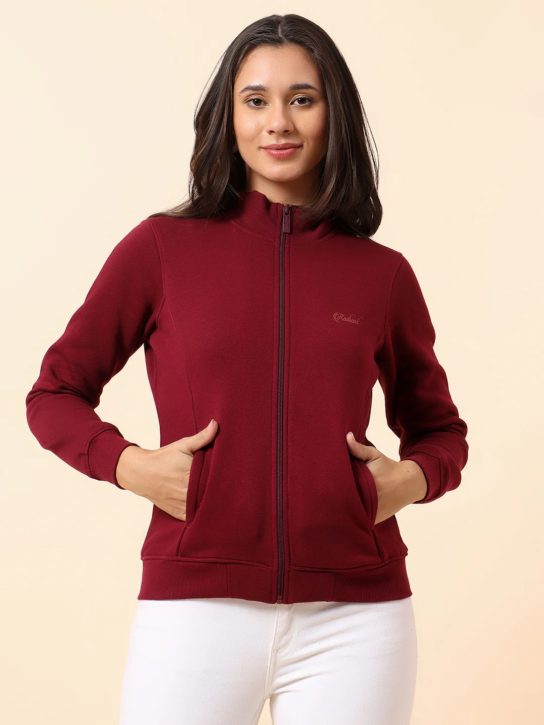 Sweatshirt for Women l Winter Wear Poly Cotton Fabric Closure Zipper Regular Fit Solid Pattern - Image 3
