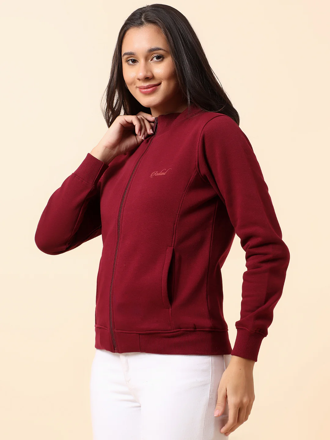 Sweatshirt for Women l Winter Wear Poly Cotton Fabric Closure Zipper Regular Fit Solid Pattern - Image 4