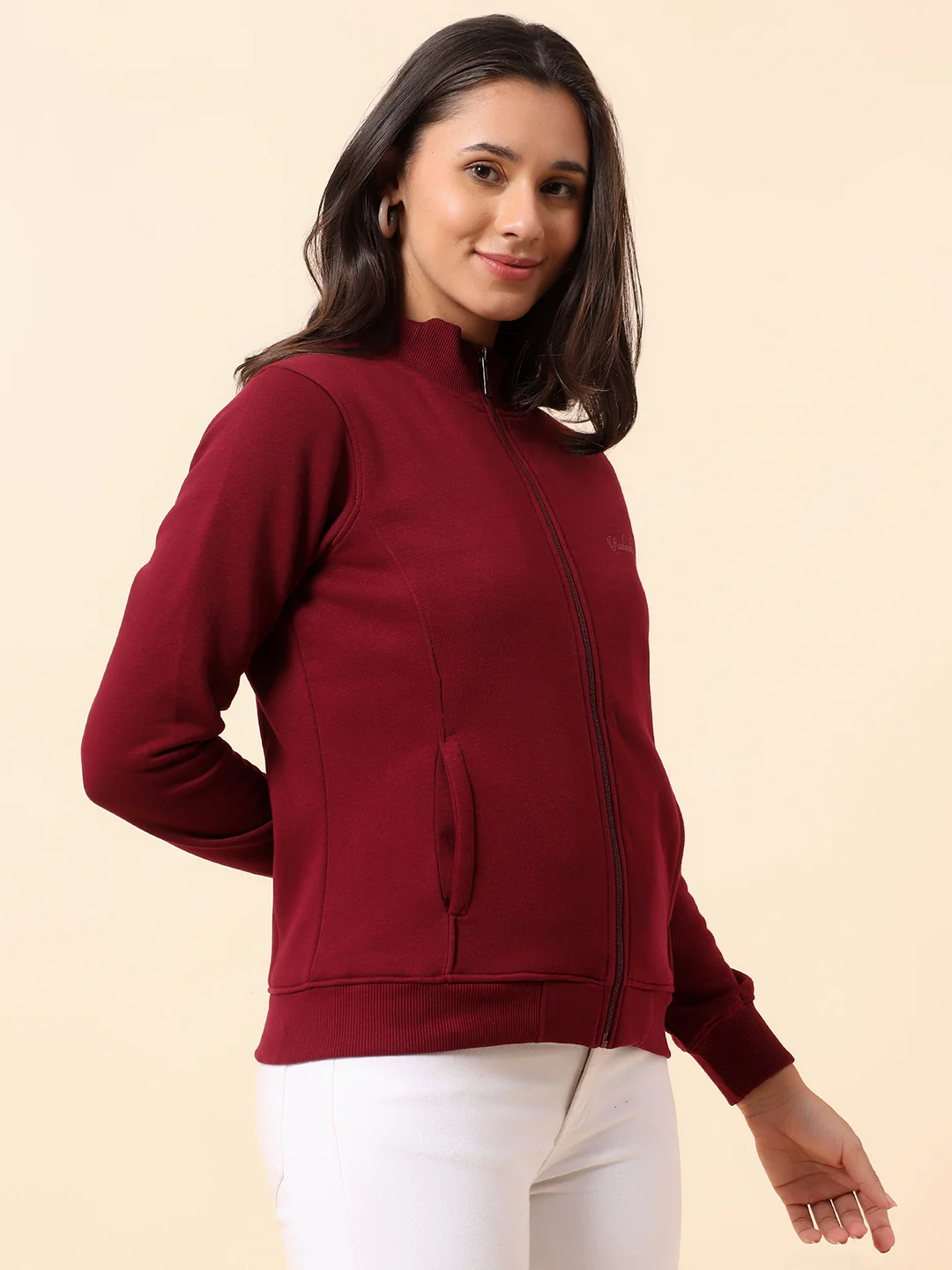 Sweatshirt for Women l Winter Wear Poly Cotton Fabric Closure Zipper Regular Fit Solid Pattern - Image 5