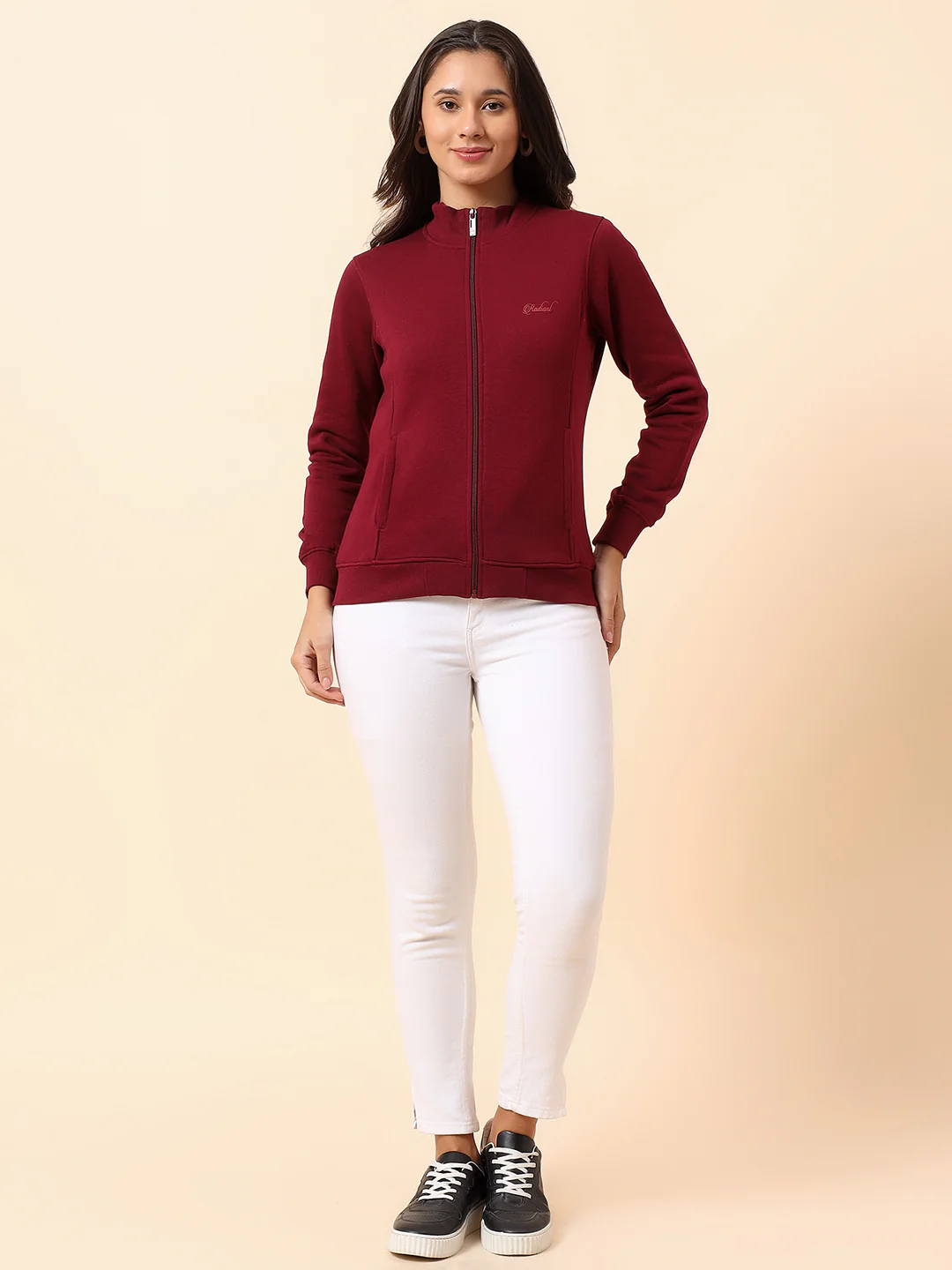 Sweatshirt for Women l Winter Wear Poly Cotton Fabric Closure Zipper Regular Fit Solid Pattern - Image 8
