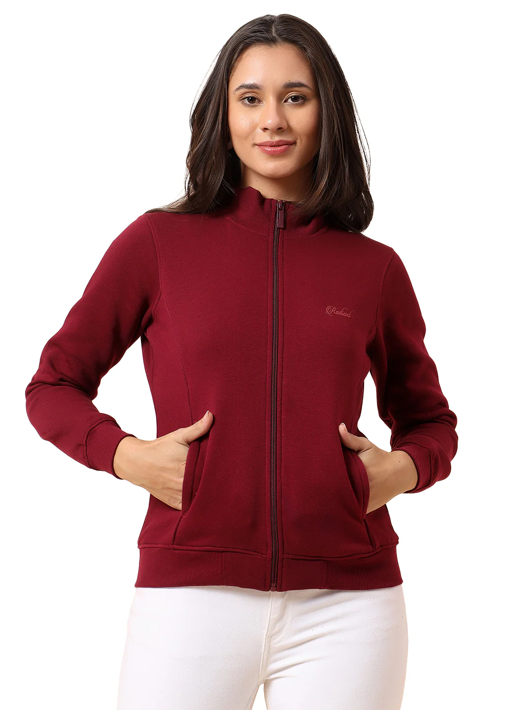 Sweatshirt for Women l Winter Wear Poly Cotton Fabric Closure Zipper Regular Fit Solid Pattern - Image 9