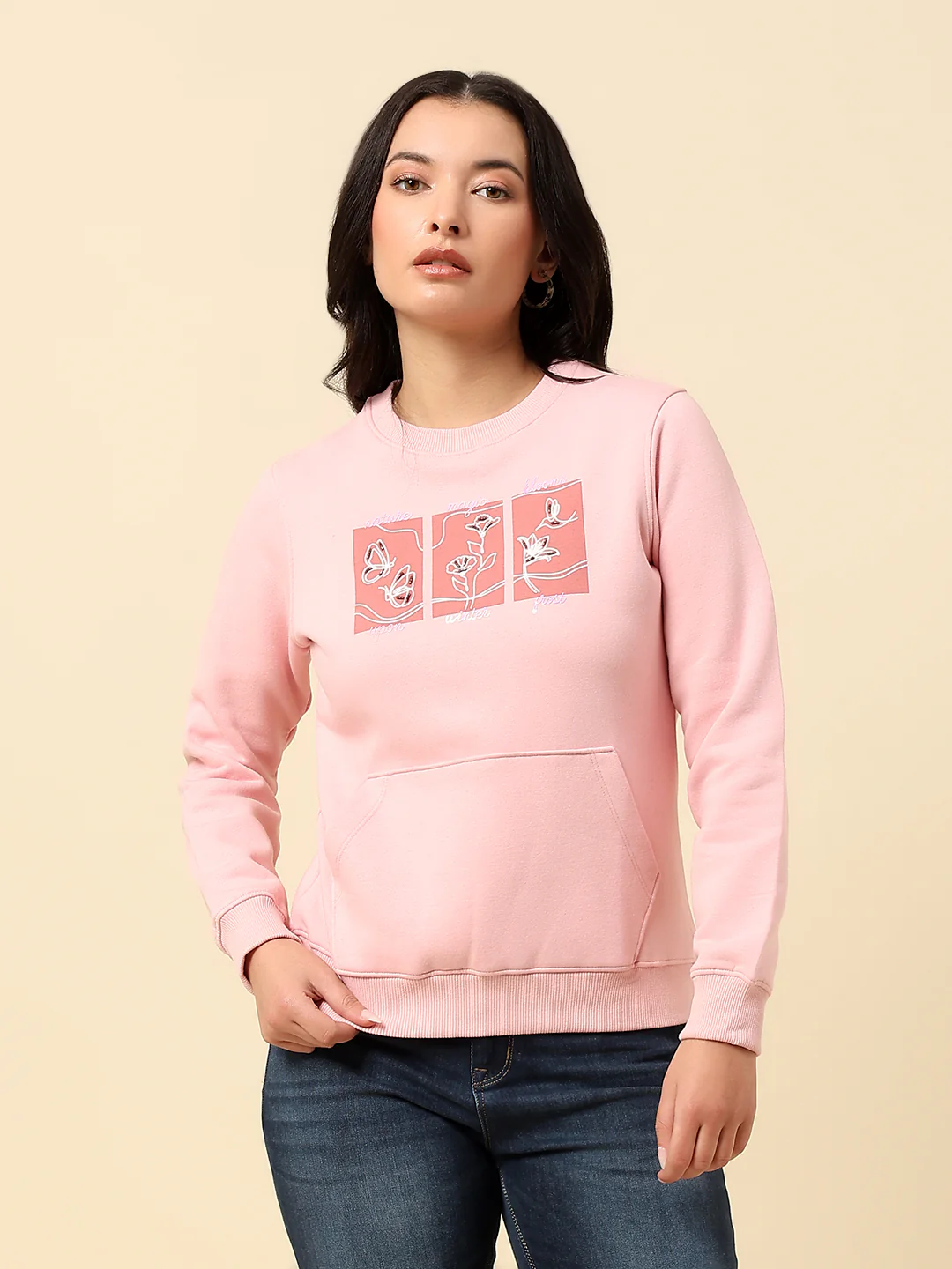 Sweatshirt for Women |Winter Wear Fleece Fabric Pull-On Closure Regular Fit Printed Pattern - Image 2