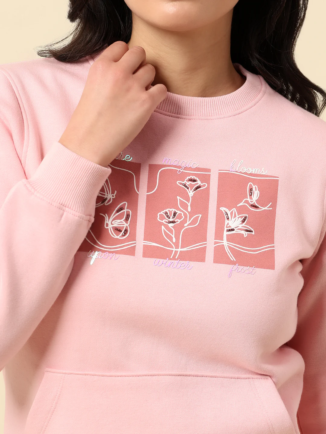 Sweatshirt for Women |Winter Wear Fleece Fabric Pull-On Closure Regular Fit Printed Pattern - Image 6