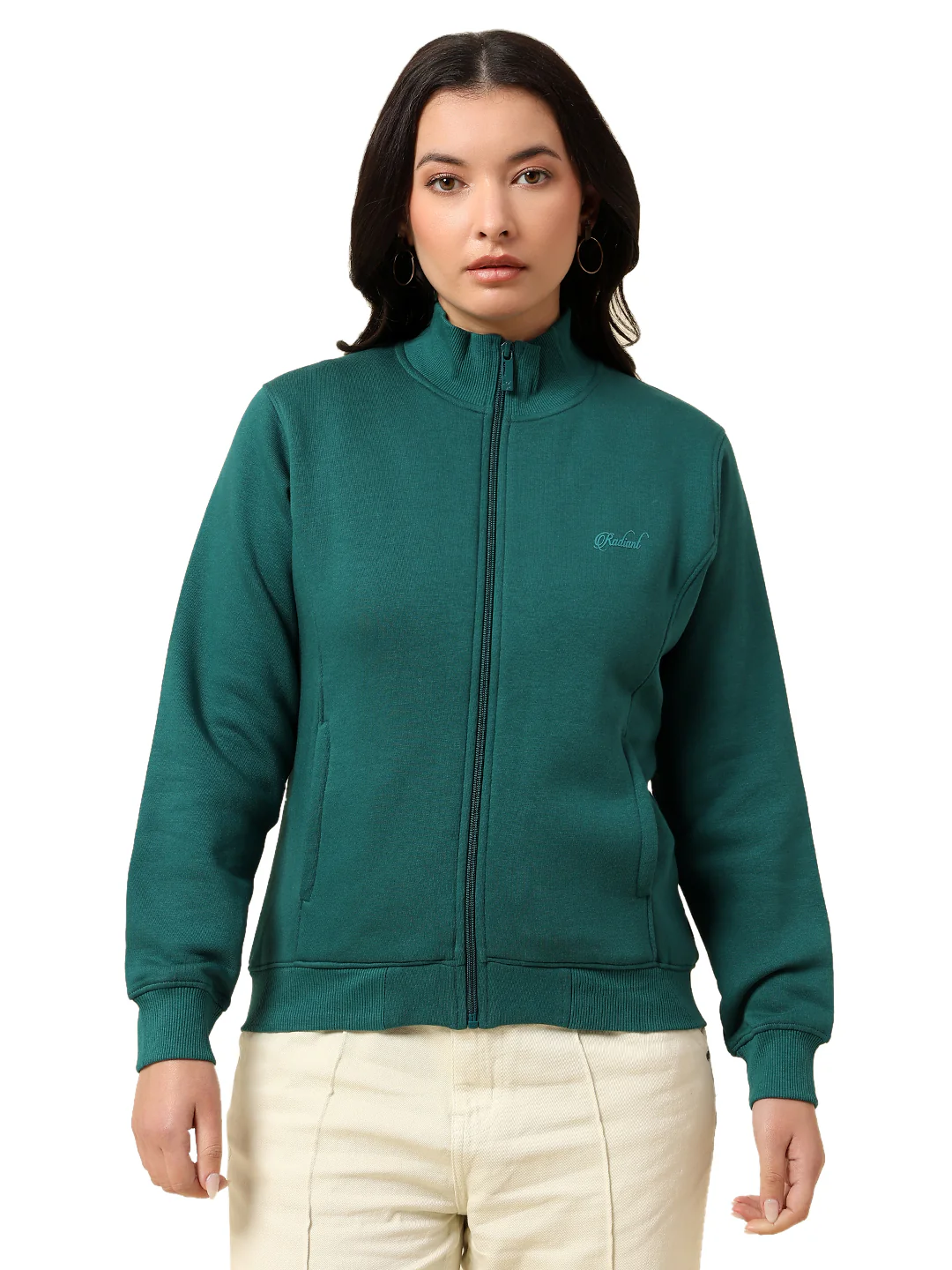 Sweatshirt for Women |Winter Wear Fleece Fabric Zipper Closure Regular Fit Solid Pattern - Image 9