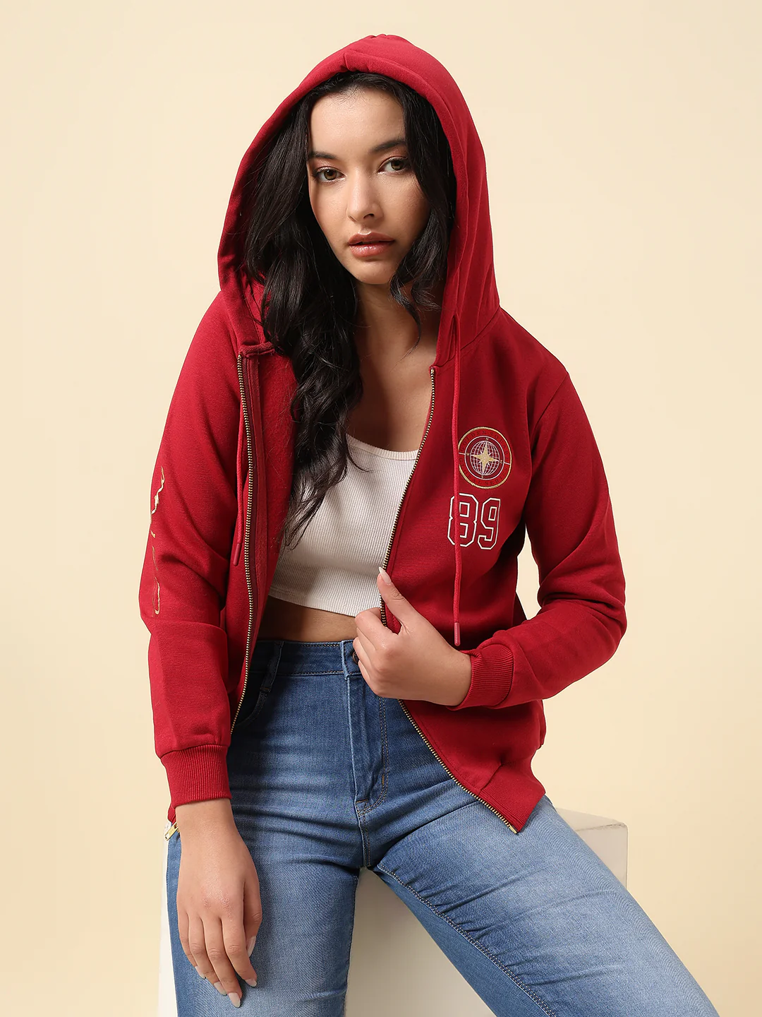 Sweatshirt for Women |Winter Wear Fleece Fabric Zipper Closure Regular Fit Solid Pattern - Image 2