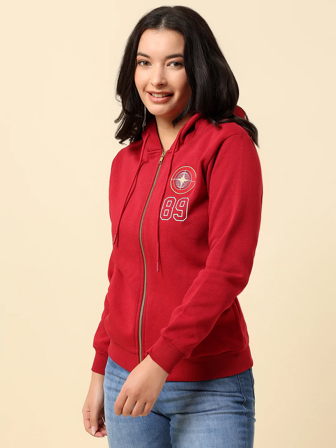 Sweatshirt for Women |Winter Wear Fleece Fabric Zipper Closure Regular Fit Solid Pattern - Image 3