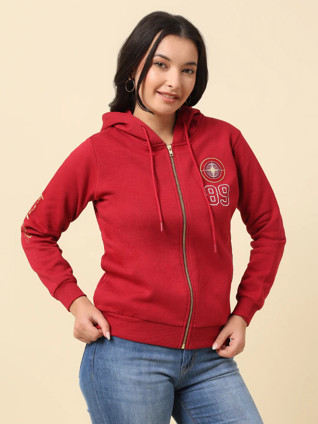 Sweatshirt for Women |Winter Wear Fleece Fabric Zipper Closure Regular Fit Solid Pattern - Image 4