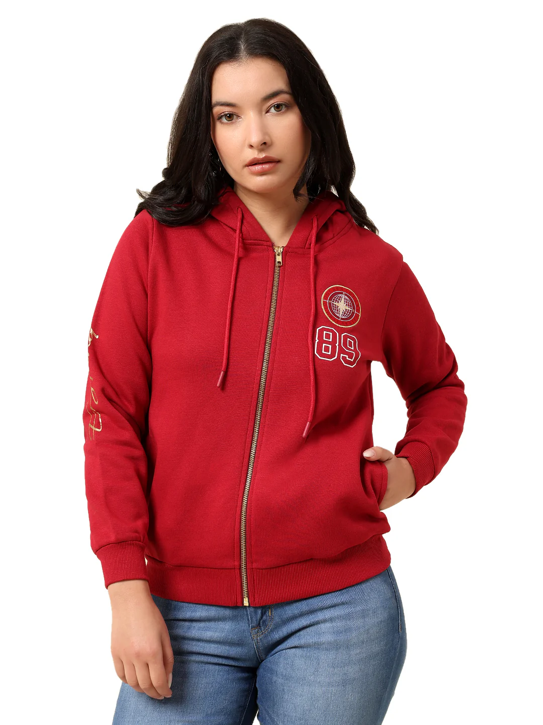 Sweatshirt for Women |Winter Wear Fleece Fabric Zipper Closure Regular Fit Solid Pattern - Image 9