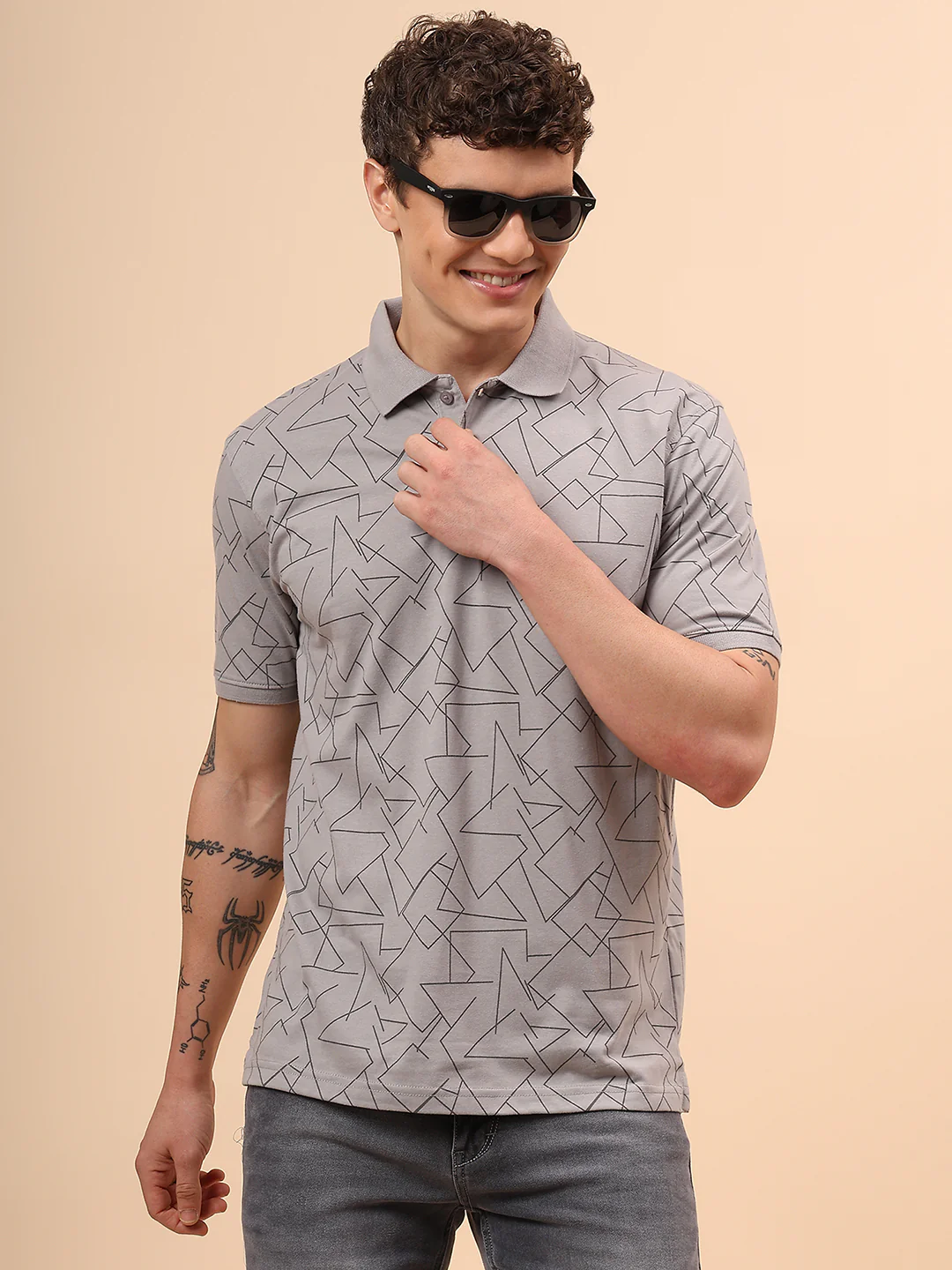 T-Shirt for Men | Breathable & Soft with Color Fastness Regular Fit Polo Neck Cotton Blend Fabric Printed Pattern - Image 2