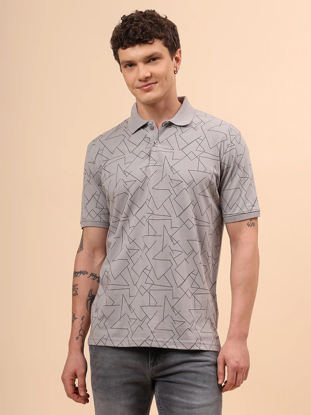 T-Shirt for Men | Breathable & Soft with Color Fastness Regular Fit Polo Neck Cotton Blend Fabric Printed Pattern - Image 3