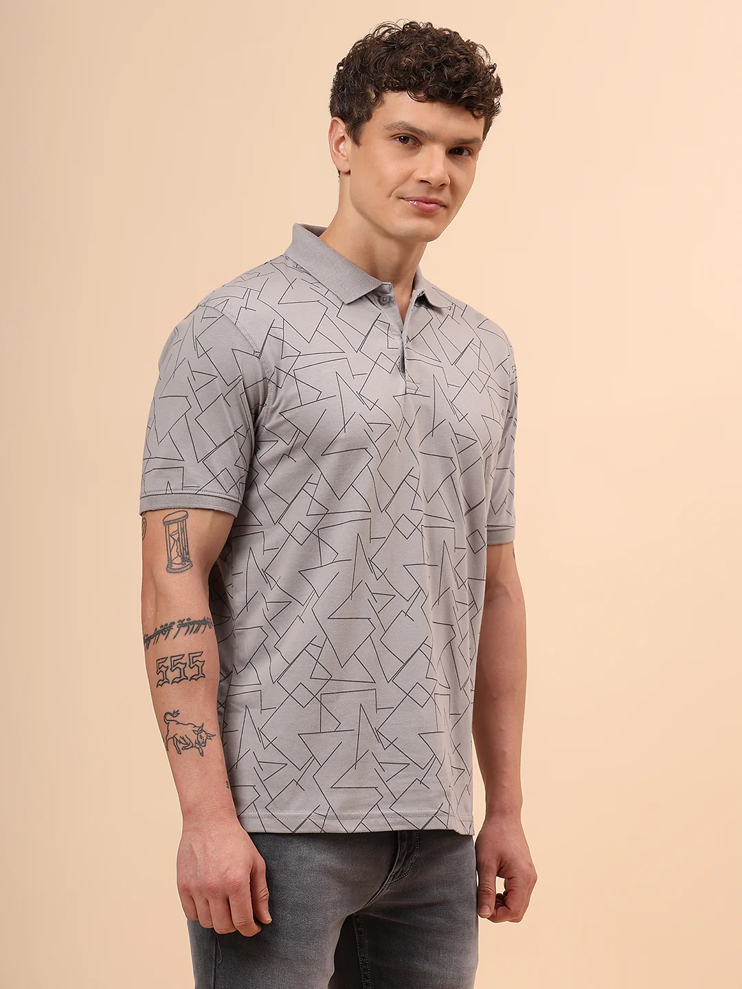 T-Shirt for Men | Breathable & Soft with Color Fastness Regular Fit Polo Neck Cotton Blend Fabric Printed Pattern - Image 5