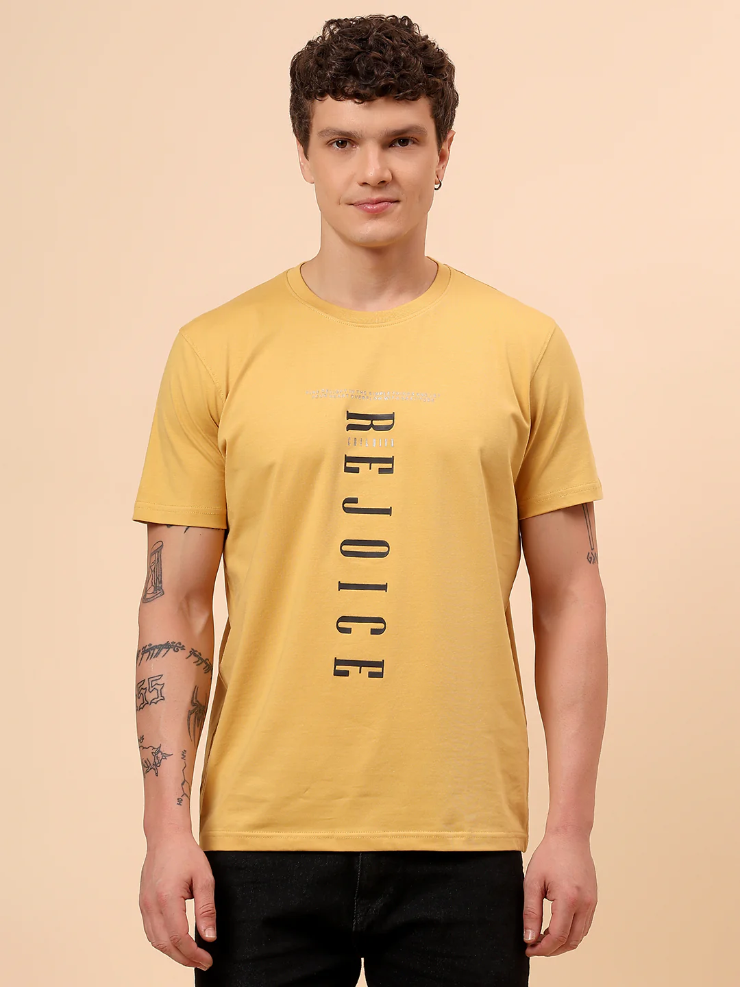 T-Shirt for Men | Breathable & Soft with Color Fastness Regular Fit Round Neck Cotton Blend Fabric Printed Pattern - Image 3