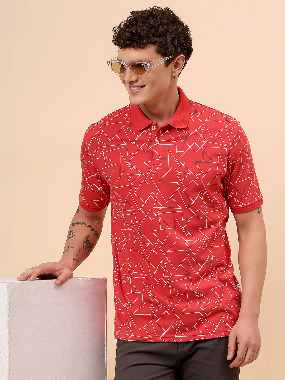 T-Shirt for Men | Breathable & Soft with Color Fastness Regular Fit Polo Neck Cotton Blend Fabric Printed Pattern - Image 2