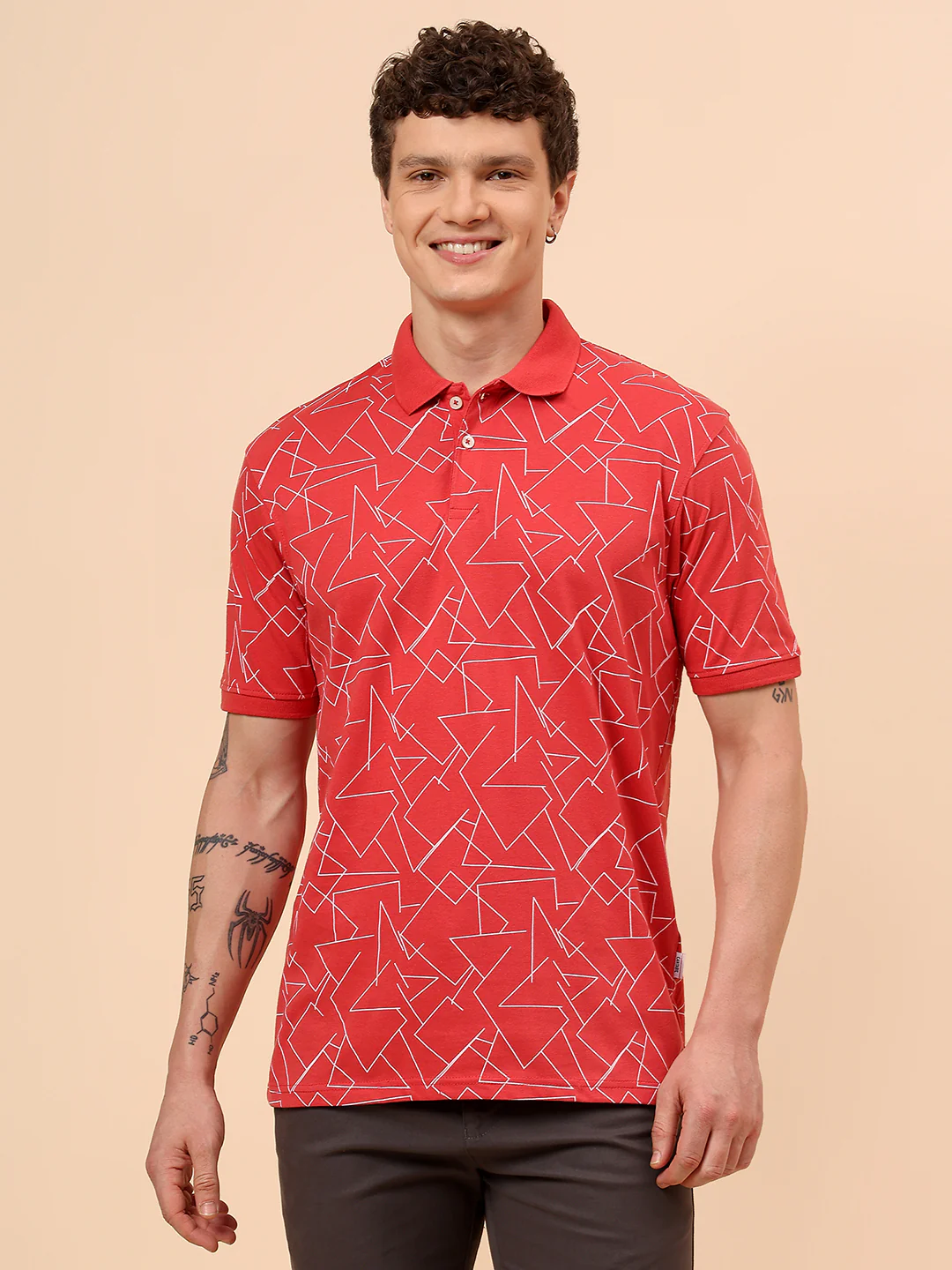 T-Shirt for Men | Breathable & Soft with Color Fastness Regular Fit Polo Neck Cotton Blend Fabric Printed Pattern - Image 3