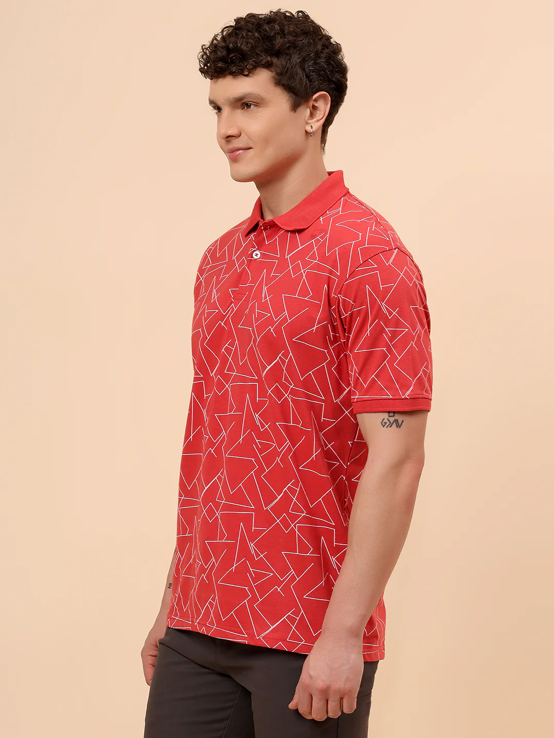 T-Shirt for Men | Breathable & Soft with Color Fastness Regular Fit Polo Neck Cotton Blend Fabric Printed Pattern - Image 4