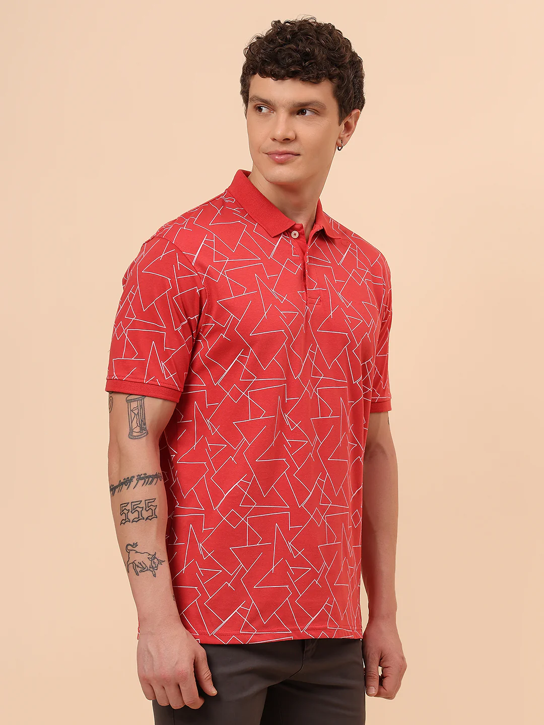 T-Shirt for Men | Breathable & Soft with Color Fastness Regular Fit Polo Neck Cotton Blend Fabric Printed Pattern - Image 5
