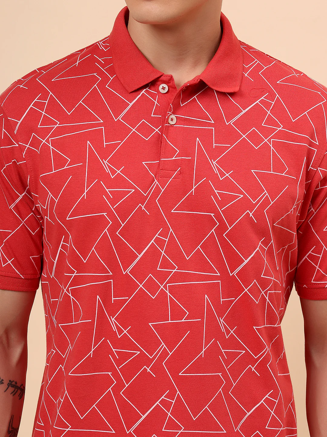 T-Shirt for Men | Breathable & Soft with Color Fastness Regular Fit Polo Neck Cotton Blend Fabric Printed Pattern - Image 7