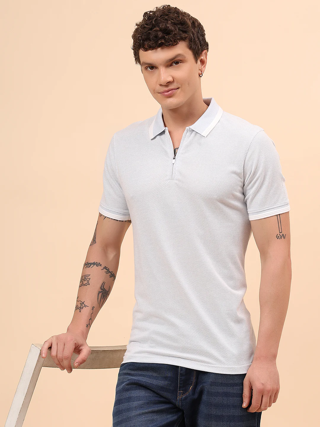 T-Shirt for Men | Breathable & Soft with Color Fastness Regular Fit Polo Neck Cotton Blend Fabric Solid Pattern - Image 2