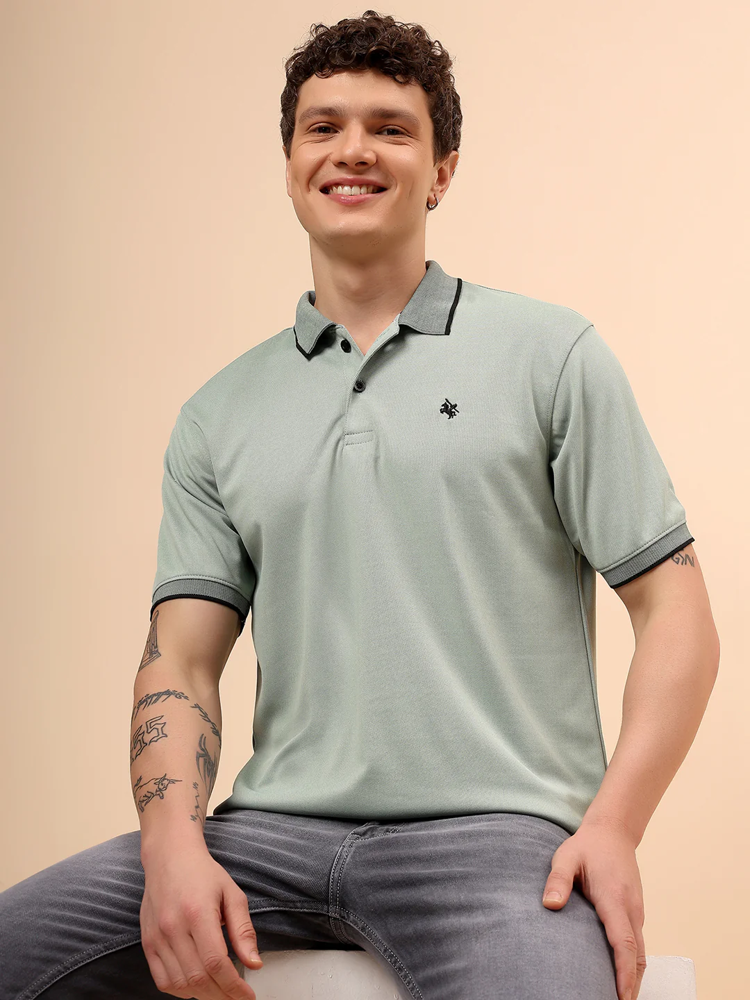 T-Shirt for Men | Breathable & Soft with Color Fastness Regular Fit Polo Neck Poly Blend Fabric Solid Pattern - Image 2
