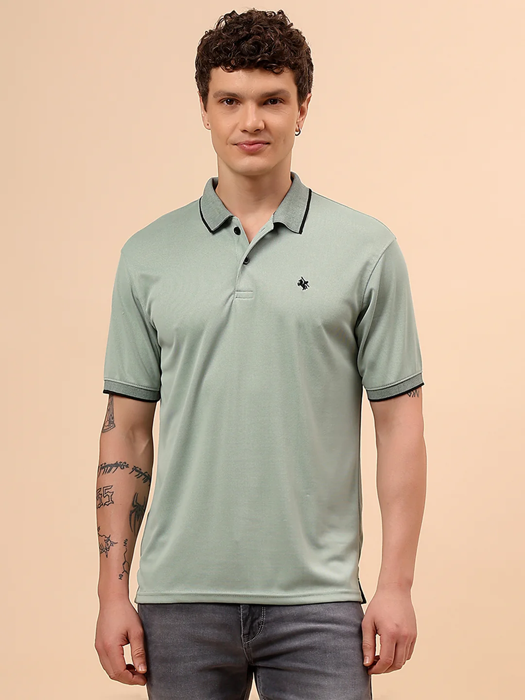 T-Shirt for Men | Breathable & Soft with Color Fastness Regular Fit Polo Neck Poly Blend Fabric Solid Pattern - Image 3