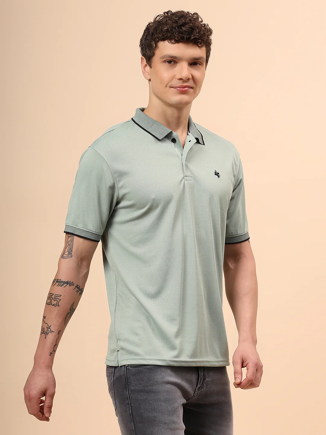 T-Shirt for Men | Breathable & Soft with Color Fastness Regular Fit Polo Neck Poly Blend Fabric Solid Pattern - Image 5