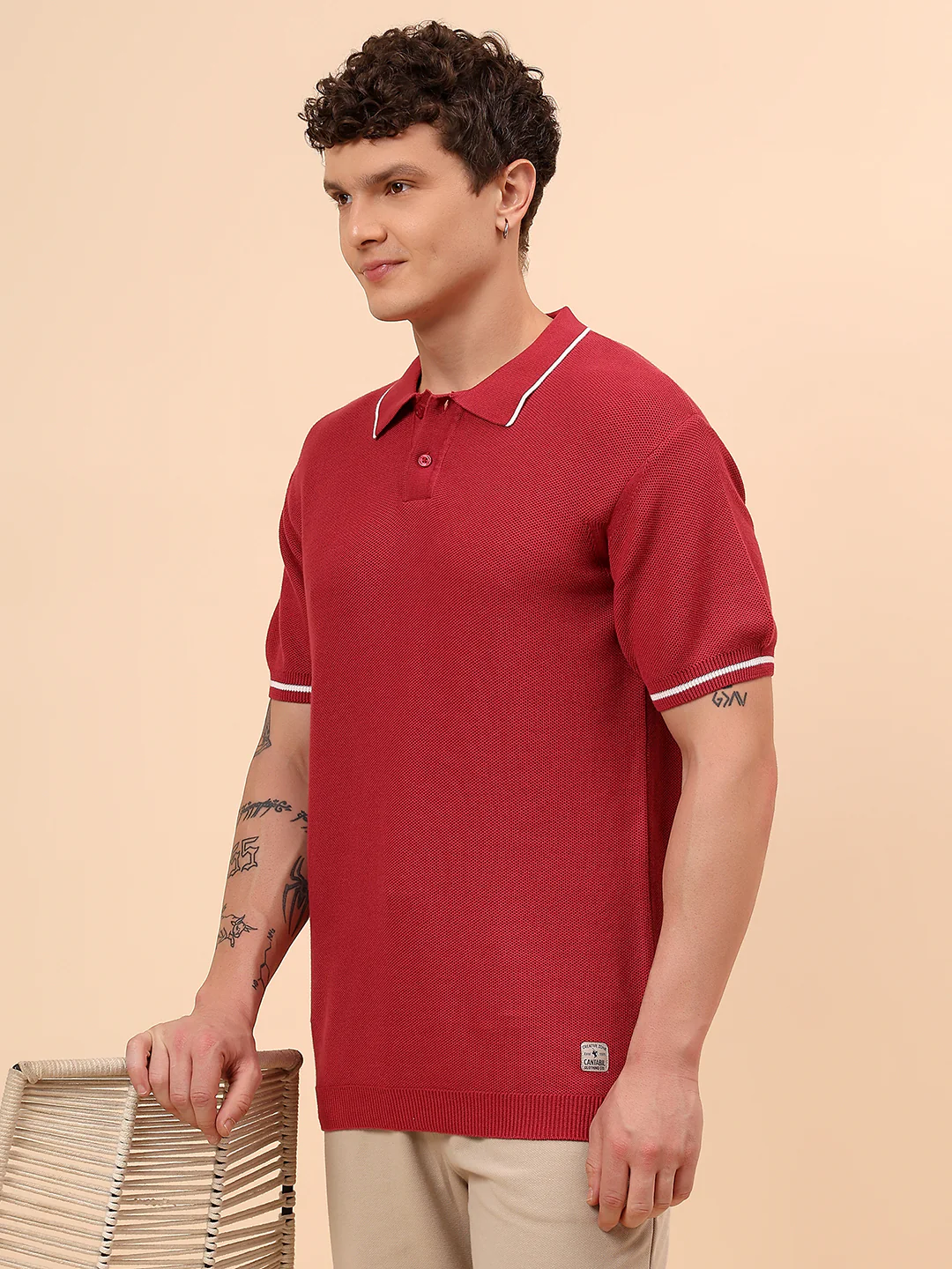 T-Shirt for Men | Breathable & Soft with Color Fastness Regular Fit Polo Neck Cotton Blend Fabric Solid Pattern - Image 2