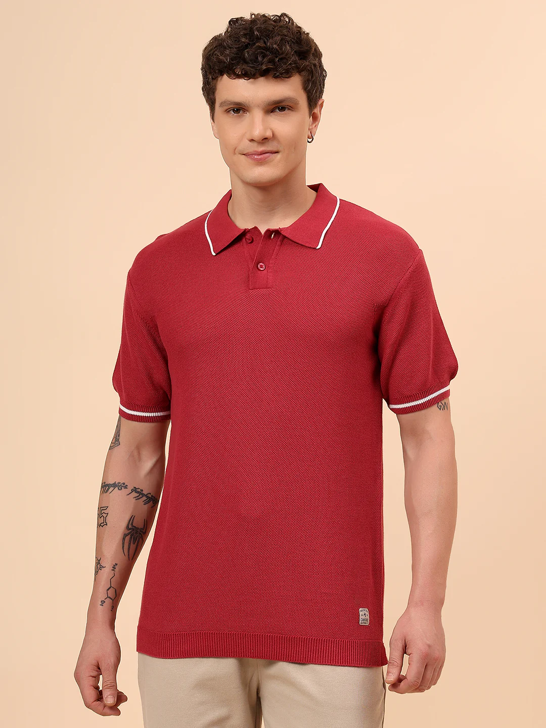 T-Shirt for Men | Breathable & Soft with Color Fastness Regular Fit Polo Neck Cotton Blend Fabric Solid Pattern - Image 3