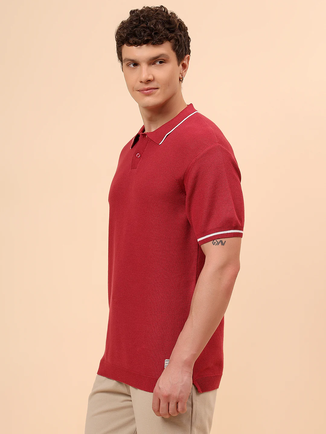 T-Shirt for Men | Breathable & Soft with Color Fastness Regular Fit Polo Neck Cotton Blend Fabric Solid Pattern - Image 4