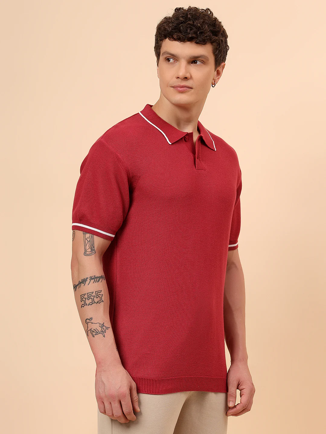 T-Shirt for Men | Breathable & Soft with Color Fastness Regular Fit Polo Neck Cotton Blend Fabric Solid Pattern - Image 5