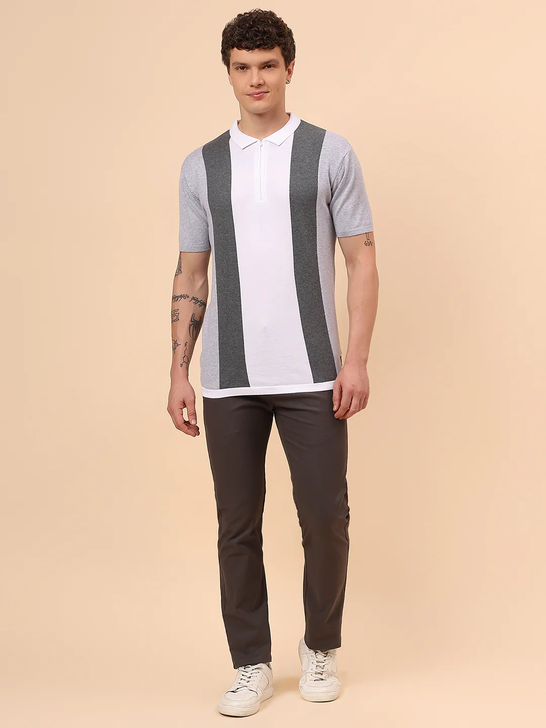 T-Shirt for Men | Breathable & Soft with Color Fastness Regular Fit Polo Neck Cotton Blend Fabric Striped Pattern - Image 8